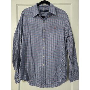 Ralph Lauren Shirt Mens Large Blue Multi‎ Plaid Button Down Top Polo Red Pony